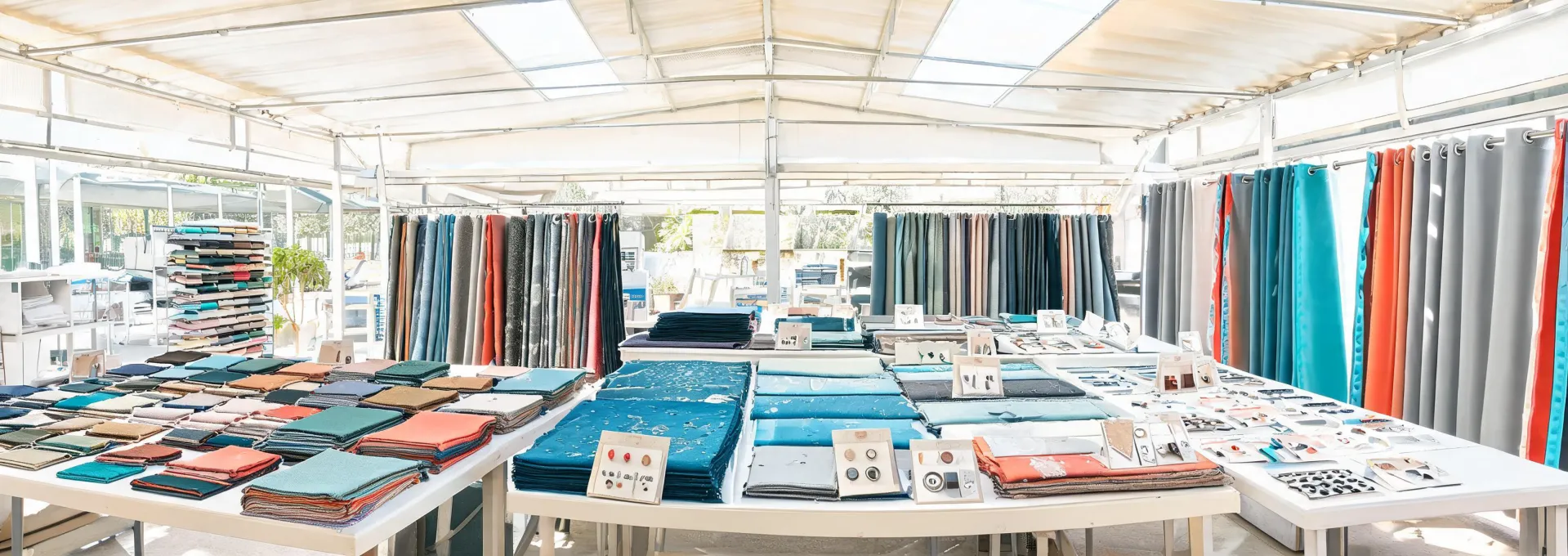 Outdoor fabric selection table with exposure and installation tools