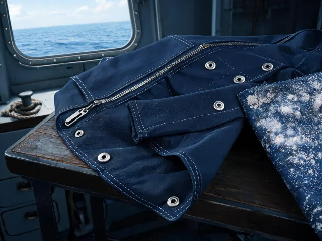Marine cover fabric with hardware and flex sample